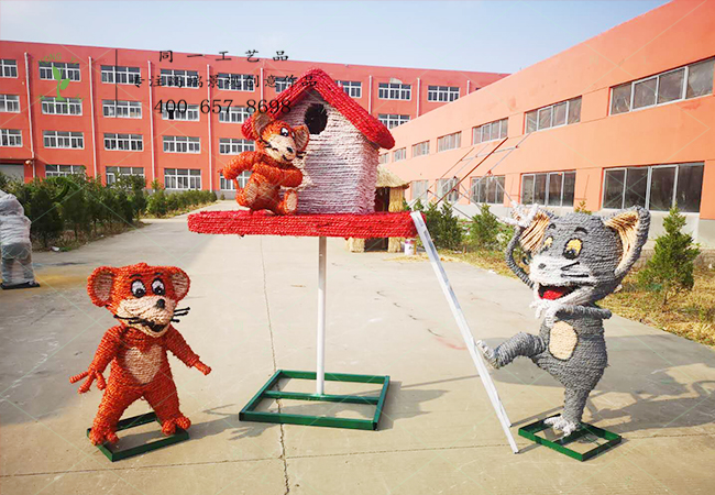 稻草工藝品卡通貓和老鼠