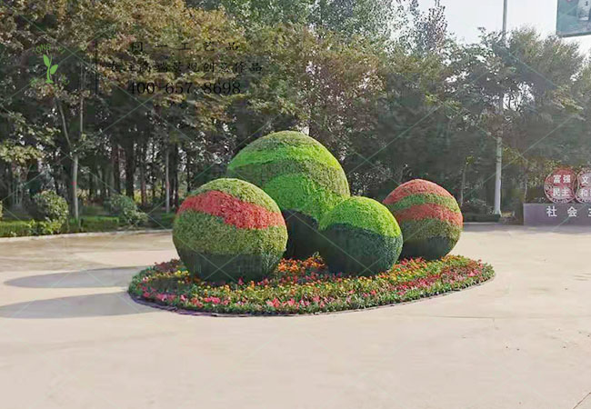 仿真綠雕球體組合立體花壇造型
