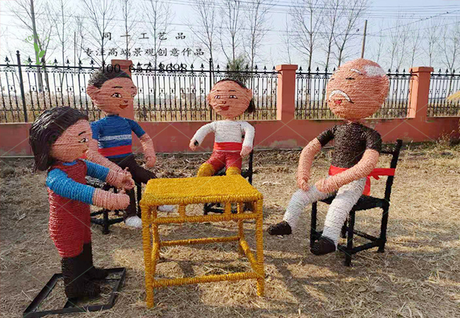 稻草工藝品天倫之樂組合造型