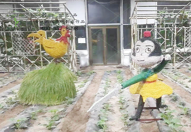 稻草工藝品寓言故事聞雞起舞組合造型